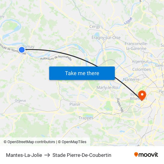 Mantes-La-Jolie to Stade Pierre-De-Coubertin map