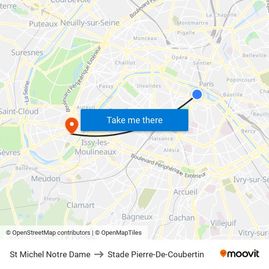 St Michel Notre Dame to Stade Pierre-De-Coubertin map