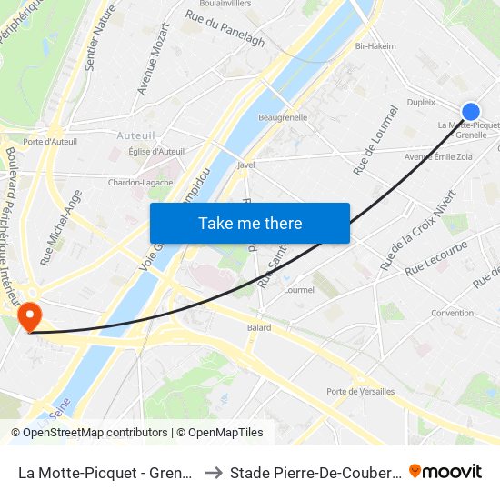 La Motte-Picquet - Grenelle to Stade Pierre-De-Coubertin map