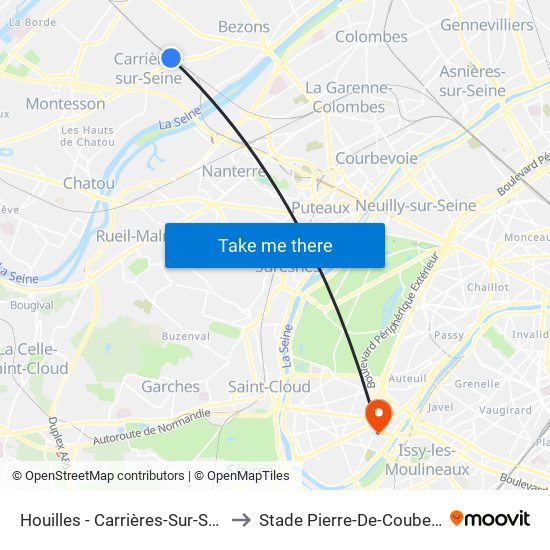 Houilles - Carrières-Sur-Seine to Stade Pierre-De-Coubertin map