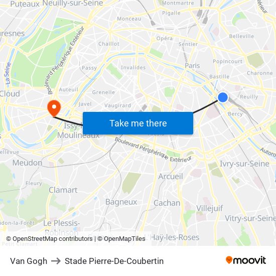 Van Gogh to Stade Pierre-De-Coubertin map
