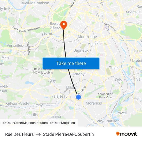 Rue Des Fleurs to Stade Pierre-De-Coubertin map