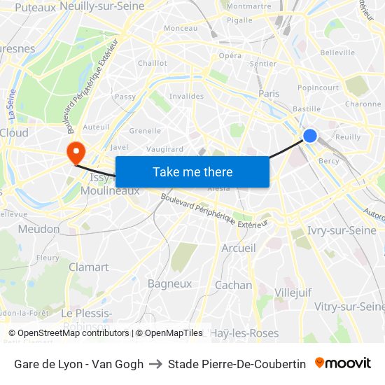 Gare de Lyon - Van Gogh to Stade Pierre-De-Coubertin map