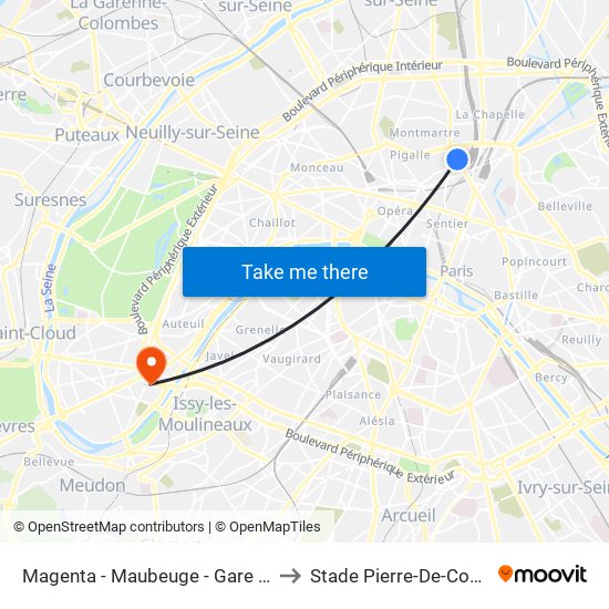 Magenta - Maubeuge - Gare du Nord to Stade Pierre-De-Coubertin map