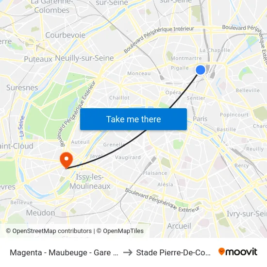 Magenta - Maubeuge - Gare du Nord to Stade Pierre-De-Coubertin map