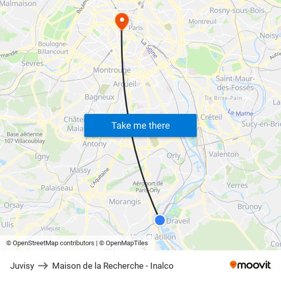 Juvisy to Maison de la Recherche - Inalco map