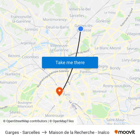 Garges - Sarcelles to Maison de la Recherche - Inalco map