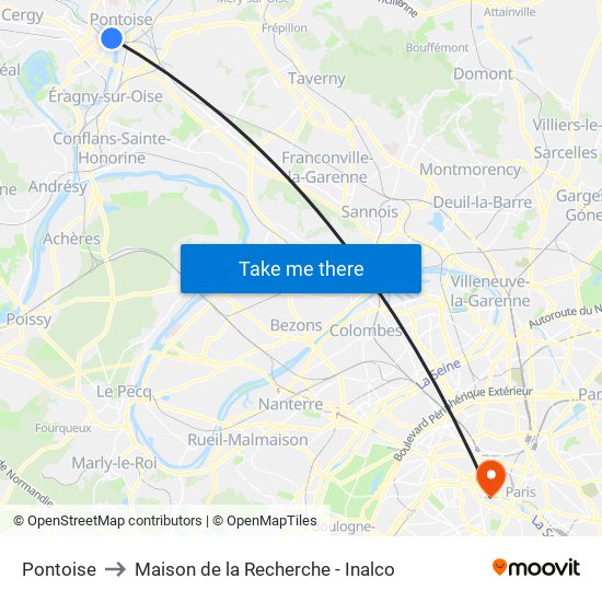 Pontoise to Maison de la Recherche - Inalco map