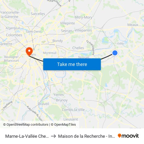 Marne-La-Vallée Chessy to Maison de la Recherche - Inalco map