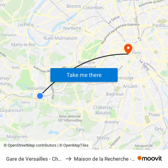 Gare de Versailles - Chantiers to Maison de la Recherche - Inalco map