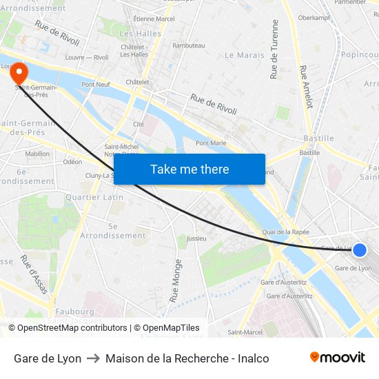 Gare de Lyon to Maison de la Recherche - Inalco map