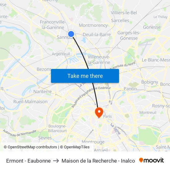 Ermont - Eaubonne to Maison de la Recherche - Inalco map
