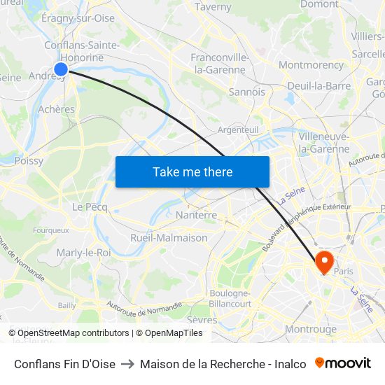 Conflans Fin D'Oise to Maison de la Recherche - Inalco map