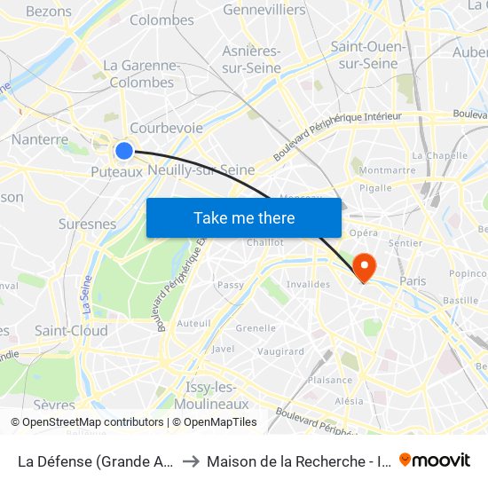 La Défense (Grande Arche) to Maison de la Recherche - Inalco map
