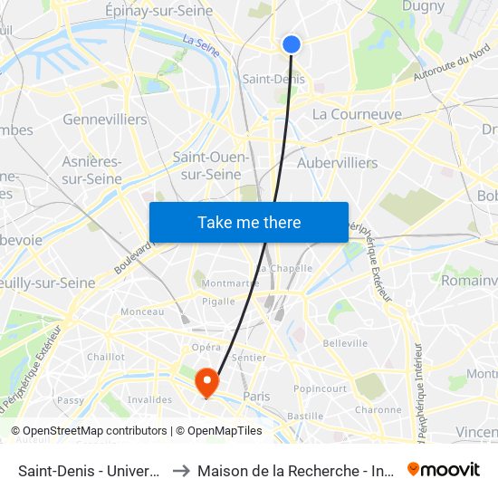 Saint-Denis - Université to Maison de la Recherche - Inalco map