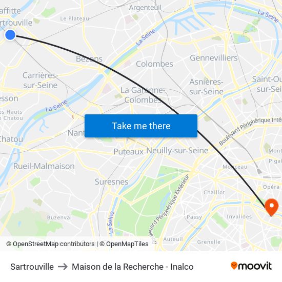 Sartrouville to Maison de la Recherche - Inalco map