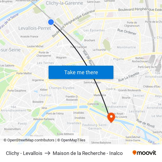 Clichy - Levallois to Maison de la Recherche - Inalco map