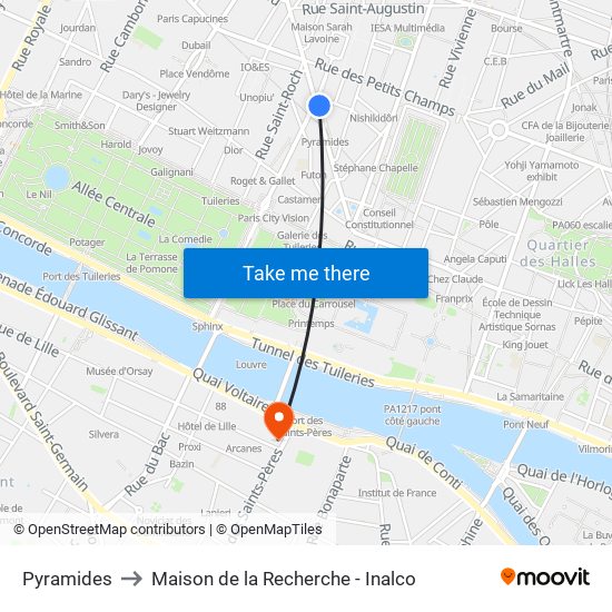 Pyramides to Maison de la Recherche - Inalco map