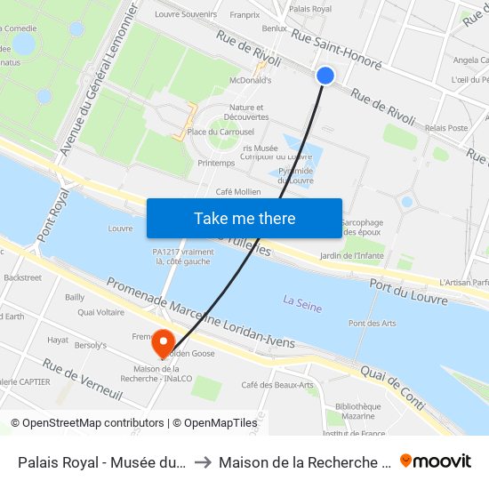 Palais Royal - Musée du Louvre to Maison de la Recherche - Inalco map
