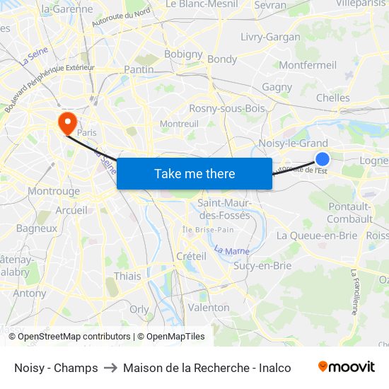 Noisy - Champs to Maison de la Recherche - Inalco map