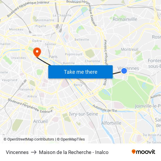 Vincennes to Maison de la Recherche - Inalco map