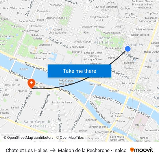 Châtelet Les Halles to Maison de la Recherche - Inalco map