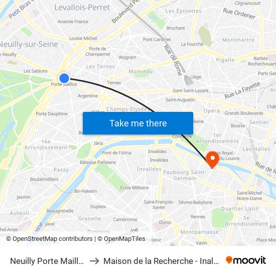 Neuilly Porte Maillot to Maison de la Recherche - Inalco map