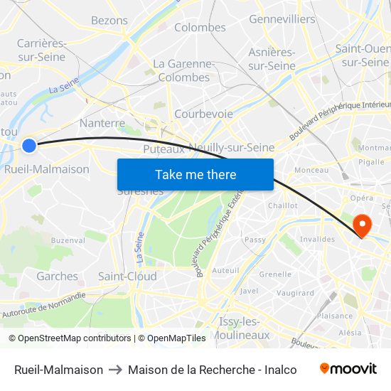 Rueil-Malmaison to Maison de la Recherche - Inalco map