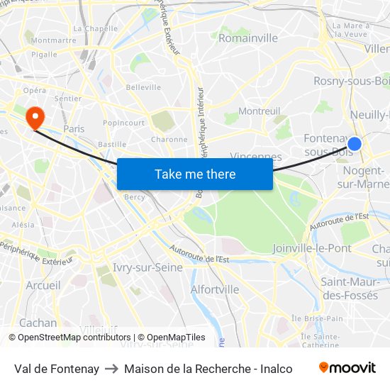 Val de Fontenay to Maison de la Recherche - Inalco map
