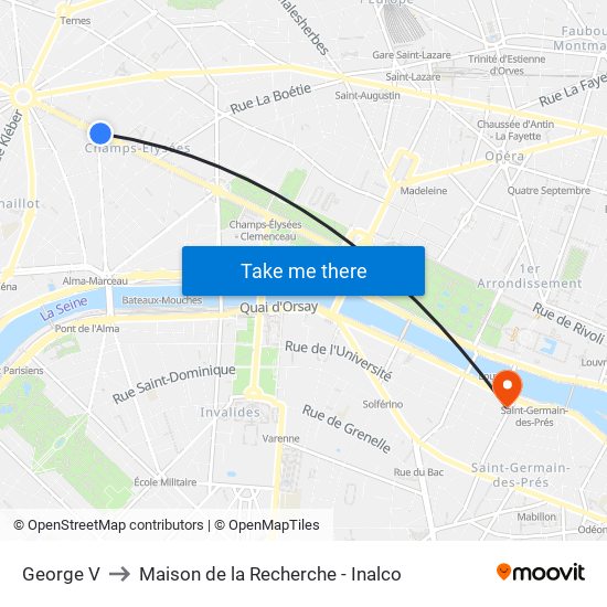 George V to Maison de la Recherche - Inalco map