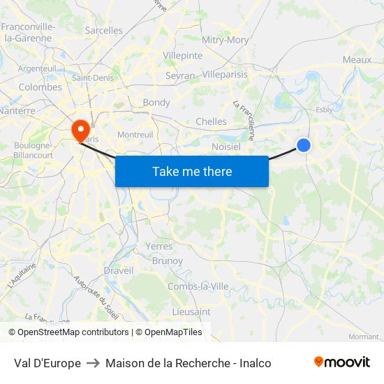 Val D'Europe to Maison de la Recherche - Inalco map