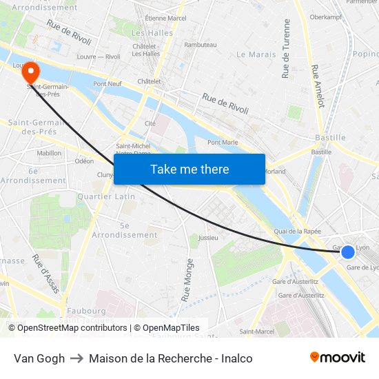 Van Gogh to Maison de la Recherche - Inalco map