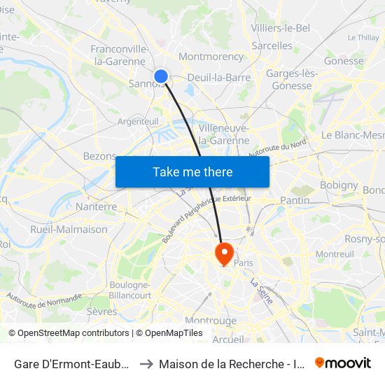 Gare D'Ermont-Eaubonne to Maison de la Recherche - Inalco map