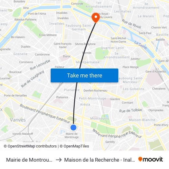 Mairie de Montrouge to Maison de la Recherche - Inalco map