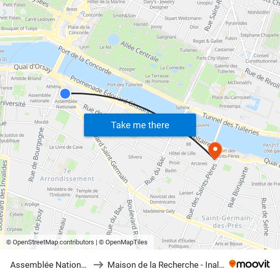 Assemblée Nationale to Maison de la Recherche - Inalco map