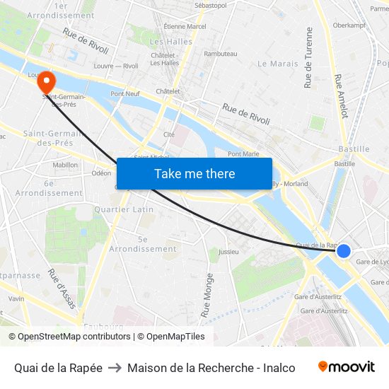 Quai de la Rapée to Maison de la Recherche - Inalco map