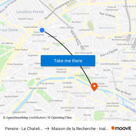 Pereire - Le Chatelier to Maison de la Recherche - Inalco map