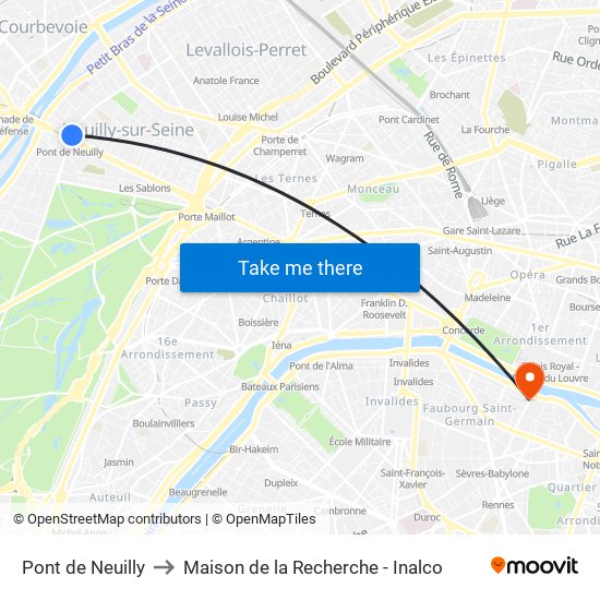 Pont de Neuilly to Maison de la Recherche - Inalco map