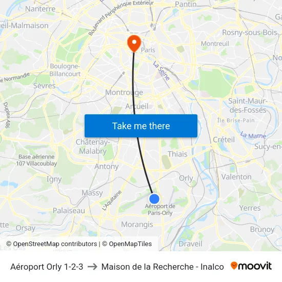 Aéroport D'Orly 1-2-3 - D6 to Maison de la Recherche - Inalco map