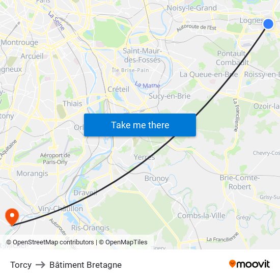 Torcy to Bâtiment Bretagne map