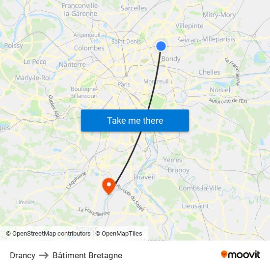Drancy to Bâtiment Bretagne map