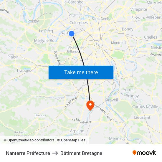 Nanterre Préfecture to Bâtiment Bretagne map