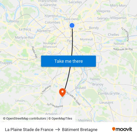 La Plaine Stade de France to Bâtiment Bretagne map