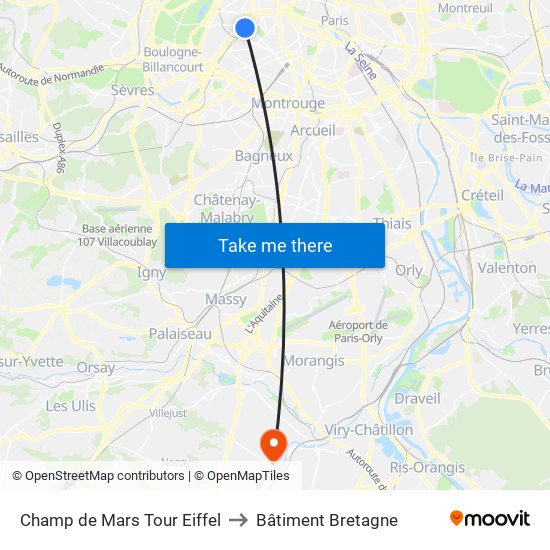 Champ de Mars Tour Eiffel to Bâtiment Bretagne map