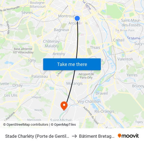 Stade Charléty (Porte de Gentilly) to Bâtiment Bretagne map