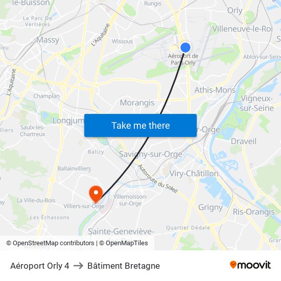 Aéroport Orly 4 to Bâtiment Bretagne map