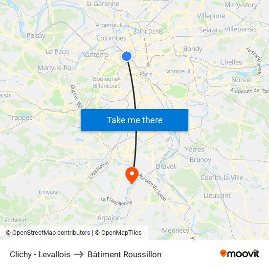 Clichy - Levallois to Bâtiment Roussillon map