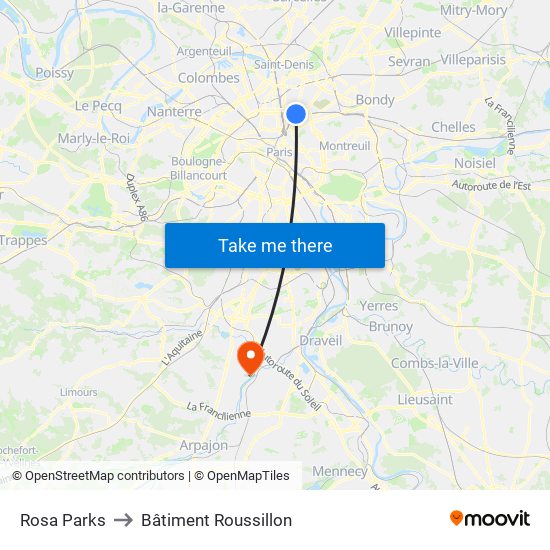 Rosa Parks to Bâtiment Roussillon map