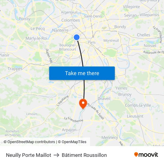 Neuilly Porte Maillot to Bâtiment Roussillon map