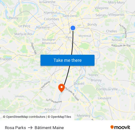 Rosa Parks to Bâtiment Maine map